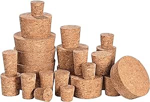 MAGICLULU 25 Pack Assorted Tapered Cork Stoppers, 5 Sizes Natural Wooden Wine Bottle Plugs Replacement for Small Apothecary Jar, Beer Beverage Sealing, DIY Projects