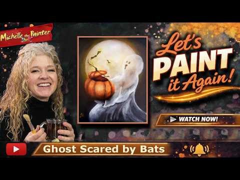 GHOST SCARED BY BATS - Let's Paint it Again - Halloween Painting Easy for Beginners