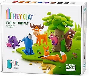 HEY CLAY Forest Animals Set - Colourful Modeling Air Dry Clay for Kids - Air Dry Clay Kit 18 cans and Sculpting Tools with Fun Interactive Instructions App