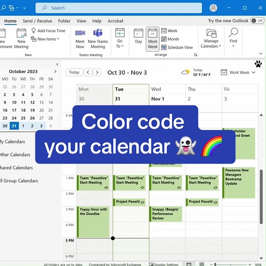 Organizing my calendar one color at a time! 📅🌈 . #EmailHacks #ProductivityTips #worksmarthacks #outlook #outlooktips #officetips #microsoft #tiktoktaughtme #learnontiktok