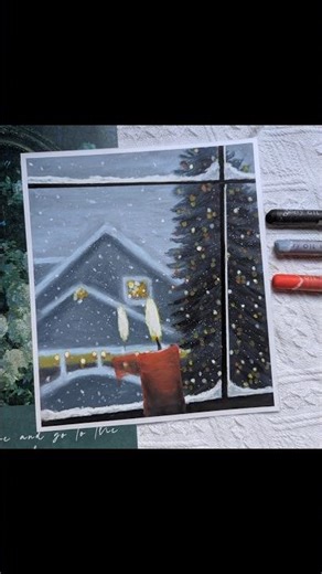 Candlelit Window Christmas Drawing with Oil Pastel #oilpastels #oilpasteldrawing #christmasdrawing
