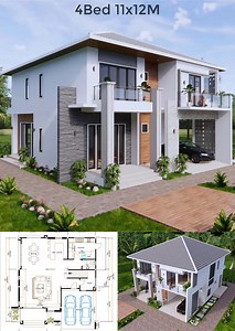 House Design Plan 11x12 Meter 4 Beds 5 Baths Hip Roof | Sam HousePlans