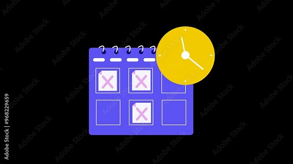 2d animated calendar and clock, visualizing time management and productivity