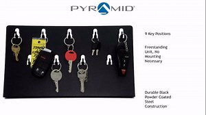 Pyramid Time Systems, Model 43189, 9 Hook freestanding Key Rack, Black powdercoat Finish, Durable Steel Construction
