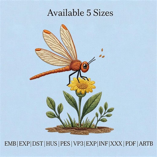Dragonfly Embroidery Design, Insect Floral Embroidery File, Dragonfly Flower Embroidery Pattern, Nature Embroidery - Etsy