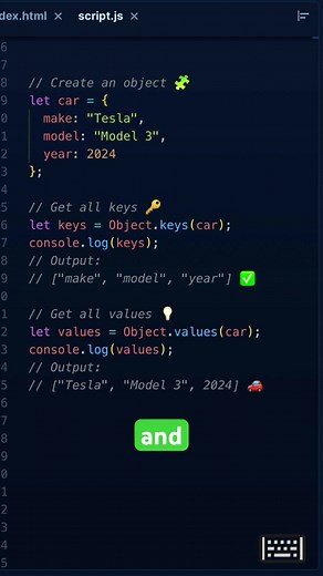 Using Object.keys() and values() #JavaScript #CodingForBeginners #LearnToCode #WebDev #CodeShorts