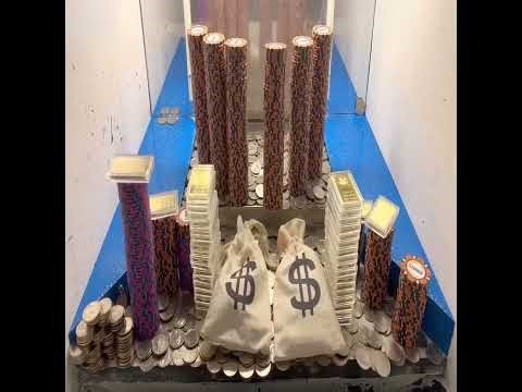 World’s Biggest Poker Chip Wall Crash! High Limit Coin Pusher Mega Money Casino Jackpot #coinpusher