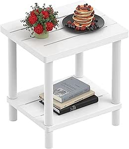 Outdoor Side Table, 2-Tier Small Outdoor Table for Patio, Adirondack Side Tables for Outside or Indoor, Bamboo End Table for Pool, Porch, Weather Resistant Easy Maintenance
