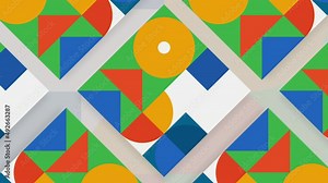 Seamless loop rhythmic motion of flat bright figures, seamless loop. Motion. Art background with changing shapes.