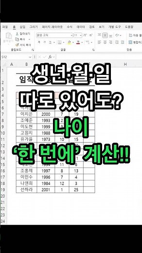 엑셀로 나이 한 번에 계산하기 (DATEDIF, DATE 함수 조합)
