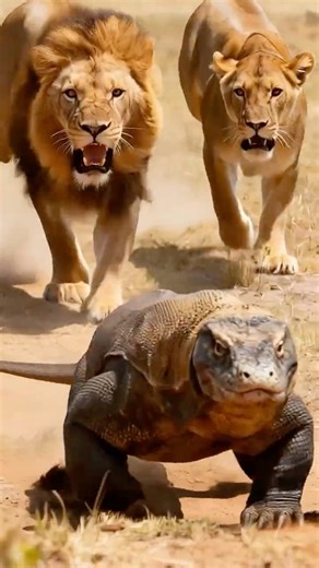 Komodo Dragon Attacks Lion Cub! Can Lion Parents Save Their Baby? #shorts #komodo #lion