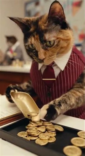 Cats Counting Coins at the Bank