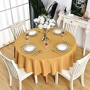 Gold Round Tablecloth Waterproof Stain Resistant Wrinkle Free Table Cloth 210GSM Polyester Washable Wipeable Table Cover for Party, Banquet, Wedding, Indoor and Outdoor use (48 inch, Circle)