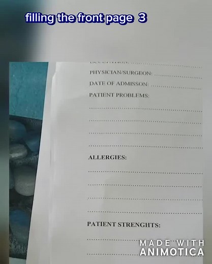 filling the front page of the nursing care plan, 3