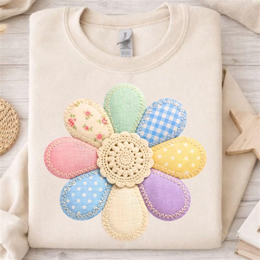 Patchwork Daisy PNG, Heirloom Stitched Quilt Flower, Crochet Daisy Clipart, Gingham Polka Dot Spring Design (digital Download) - Etsy