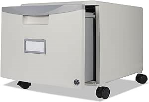 Storex Plastic One-Drawer File Cabinet – Locking Document Organizer with Casters for Home and Office, Gray, 1-Pack (61263U01C)