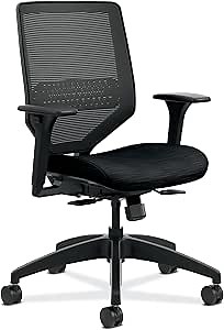 HON Solve Task Chair, Ergonomic Office Chair Mesh Back Support, Adjustable Lumbar Support, with Wheels, Height-Adjustable Arms, for Computers, Desks, Home Office, Black