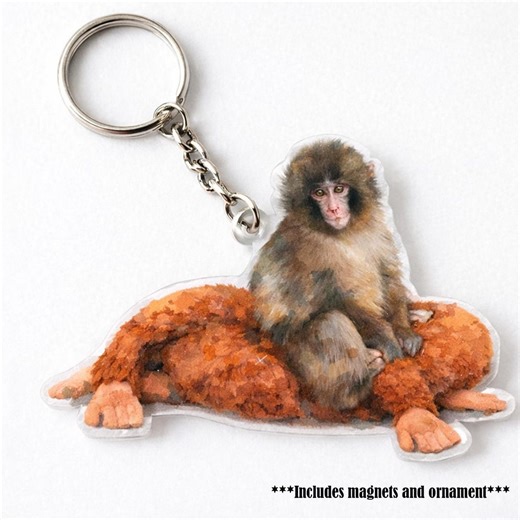 Punch Signature Monkey Keychain, Baby Macaque Plush Toy Charm, Acrylic Accessory - Etsy
