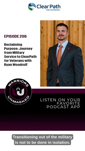 "Transitioning out of the military is not be done in isolation" - Ryan Woodruff, CEO of Clear Path for Veterans. On this episode of the @warriorsunmasked podcast, Ryan dives into the realities many veterans face when returning to civilian life and why a strong community is essential. At Clear Path for Veterans, that's exactly what we're here to provide. If you haven’t heard the episode yet, it’s a powerful reminder that no one should have to navigate this journey alone. Listen here: https://podc