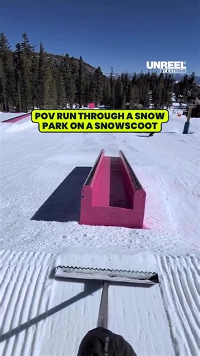 Snowscoot park run POV: Freestyle riding, rail slides & corduroy snow action