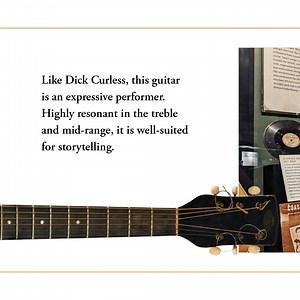 This Regal archtop model was given to a young Dick Curless by Emery Fields, a friend of his father, who also taught him how to play it. Fields and Big Phil Curless, both burly bulldozer operators and musicians, valued music’s emotive power. Dick Curless said of his father, “My dad was a marvelous singer, but sometimes he’d get to a point in the song where he’d just tear them up. . . . I mean, my goodness, everyone in the room would be crying,” including his dad. This Regal archtop guitar is also