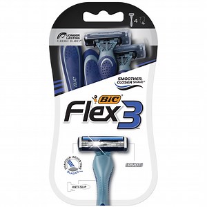 BIC Flex 3 Titanium Disposable Razor, Three Blade, Navy, 4 Pack