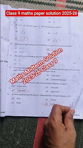Class 9th maths mid term paper solution 2025-26 / maths mid term paper answer key 2025 class 9 doe