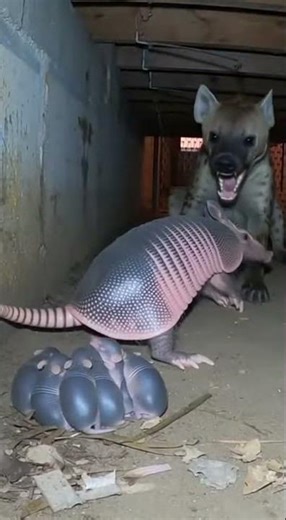 Armadillo mother blocks crawlspace entrance