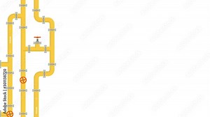 Animation of yellow pipeline. Oil, water or gas pipeline with fittings and valves in flat design. Stock Video