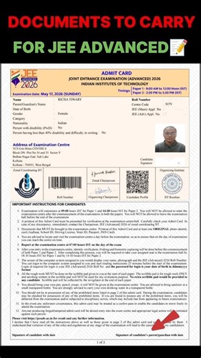 🚨Things to Carry for JEE Advanced 2026✅ | Documents for JEE Advanced Exam Centre | JEE Advanced 2026
