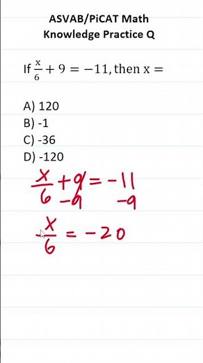 ASVAB/PiCAT Math Knowledge Practice Test Question: Solving Equations #acetheasvab with #grammarhero