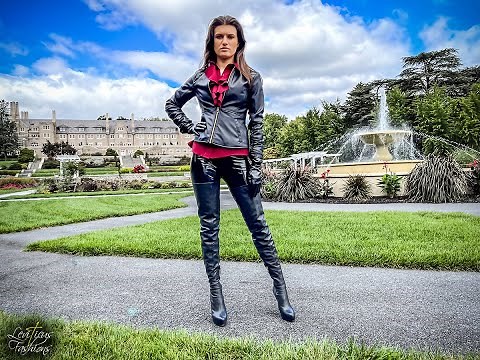 MODEL ACTRESS MADISON HODGES LEVITICUS FASHIONS BLACK LEATHER SINGLE SEAM THIGH BOOTS HARDLIGHT SONG
