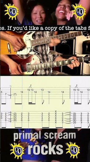 Rocks - Primal Scream - Rhythm Guitar 1 & 2 - Guitar Solo - Demonstration - Rolling Tab