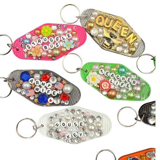 Jeweled Motel Keychains, Bougie Keyring, Retro Gift, New Driver, Neon Colors, Wifey Keychain, Mom Mobile, New Home Gift House Keys - Etsy