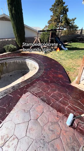 Bringing this stamped pool deck back to life 🔥 would you do this around your pool? 🐬🏖️ #fyp #stampedconcrete #backyardgoals #transformation #poolside