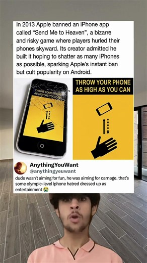 In 2013 Apple banned an iPhone app called "Send Me to Heaven", a bizarre and risky game