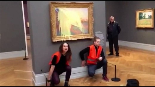 Climate protesters throw mashed potatoes at Monet painting in Germany