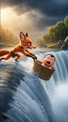 A fox save cute baby #ai #trend #baby #animation #cartoon #cat