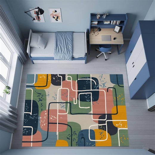 Geometric Kids Rug: Abstract Nursery Playroom Carpet, Washable - Etsy
