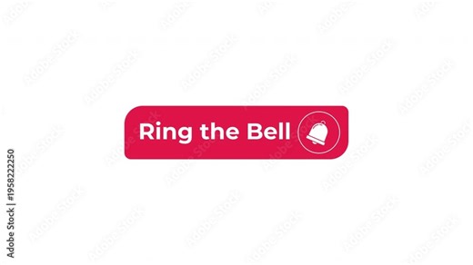 Ring the bell interactive flat button with click animation. Enable alert for new content update. Notify users. Subscriber notification. Minimal UI element animated press effect. CTA video overlay