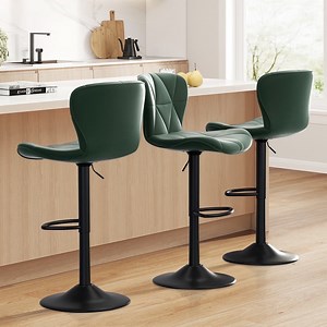 Hawsaiy Modern Bar Stools Set of 3, Adjustable Faux Leather Upholstered Swivel Bar Stools, Counter Height Bar Chairs with Back for Kitchen Island, Green