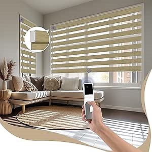 Motorized Zebra Blinds with Remote, APP Control - 95% Blackout Light Brown