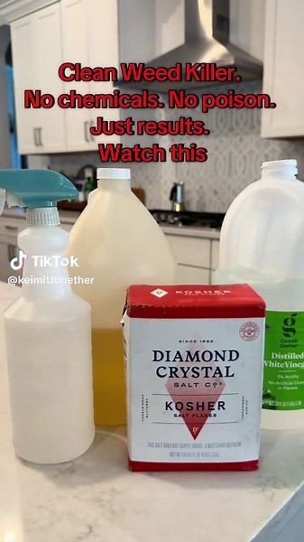 Natural Weed Killer Hack 🌿✨ Want a natural way to kill weeds fast? Try this DIY mix: * 1 gallon white vinegar * 1 cup salt * 1 tbsp dish soap Shake it up in a spray bottle and spray during the sunniest part of the day ☀️ How it works: Vinegar   salt pull moisture out of the weeds, and the dish soap helps the mixture stick so it can absorb better. How fast? You’ll usually see weeds turn brown and wilt within a few hours on a warm, sunny day. Easy, cheap, and no harsh chemicals! 🌱💥 #MomHack #Na