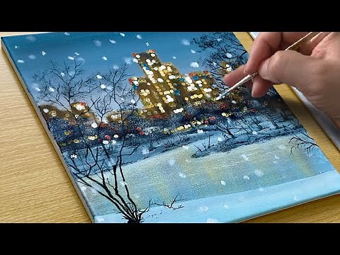 How to Draw a Snowy Cityscape / Acrylic Painting for Beginners
