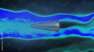 Bullet in wind tunnel. Projectile speeding through smoke. Round tip. 3d animation simulation visual effect