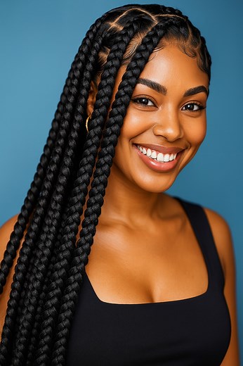 Extra-thick rope braids with crisp parts and sleek edges — a long, luxurious braid style that frames the face beautifully and highlights every twist with definition and shine. ✨ #BraidedBeauty | Hairstyle and Fashion