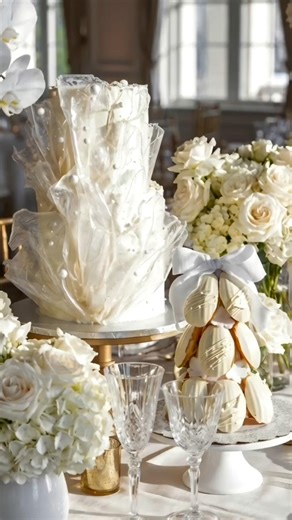 طريقة عمل كيكة زفاف مزينة بورق الارز ..how to make wedding cake with rice paper design #weddingcake