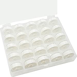 New brothread 25pcs Type L (SA155) Size White Prewound Bobbin Thread Plastic Side for for Commercial & Home Embroidery and Sewing Machines - 60 Weight