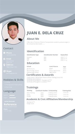 Sample CV format #Marino #Seaman #Barko #Seafaring #maritime #BSMT #BSmare #CV #resume #format #fyp