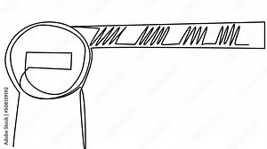 Self-drawing a checkpoint in one line on a white screen. Animation of a closed barrier with a stop sign. Stock 4k video with alpha channel for whiteboard. Passenger control at the border.